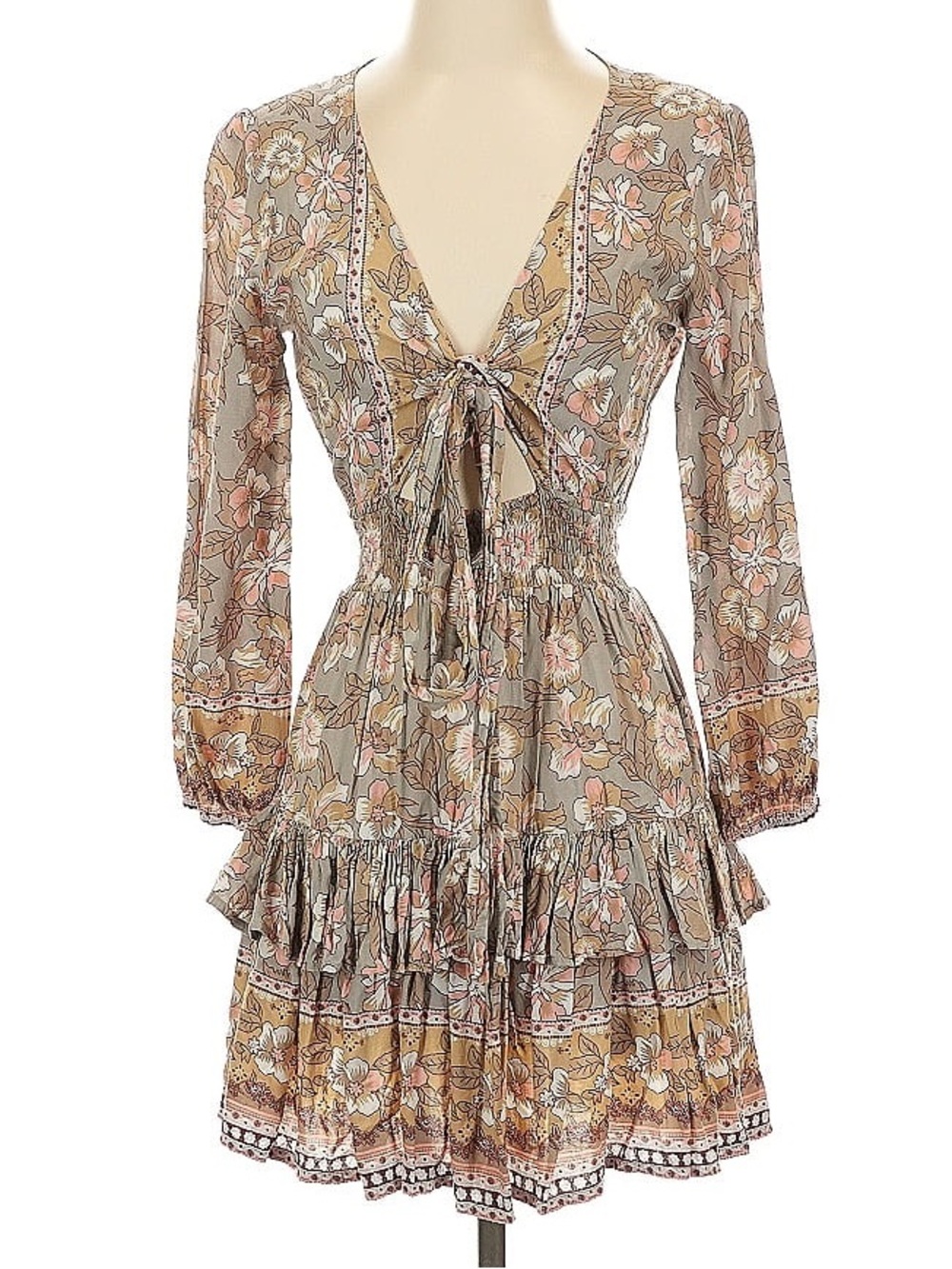 Floral Tie-Front Tiered Mini Cocktail Vacation Dress